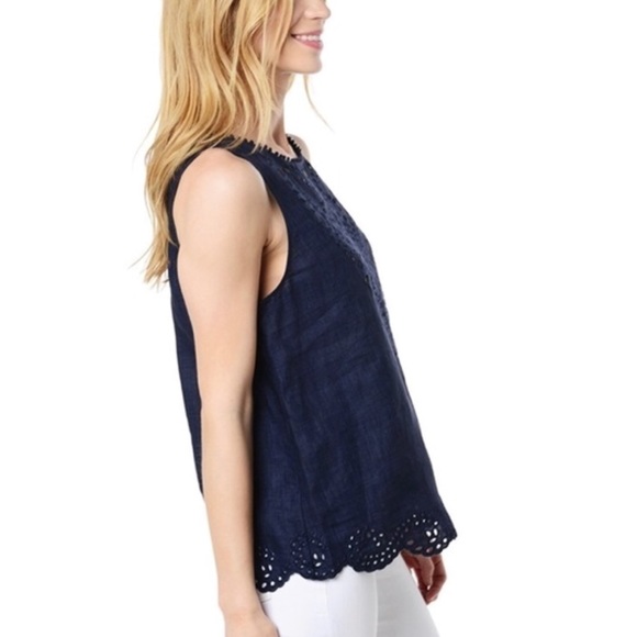 Joie Linen Tank Top Encycllia Blue Scallop Hem - Picture 2 of 8